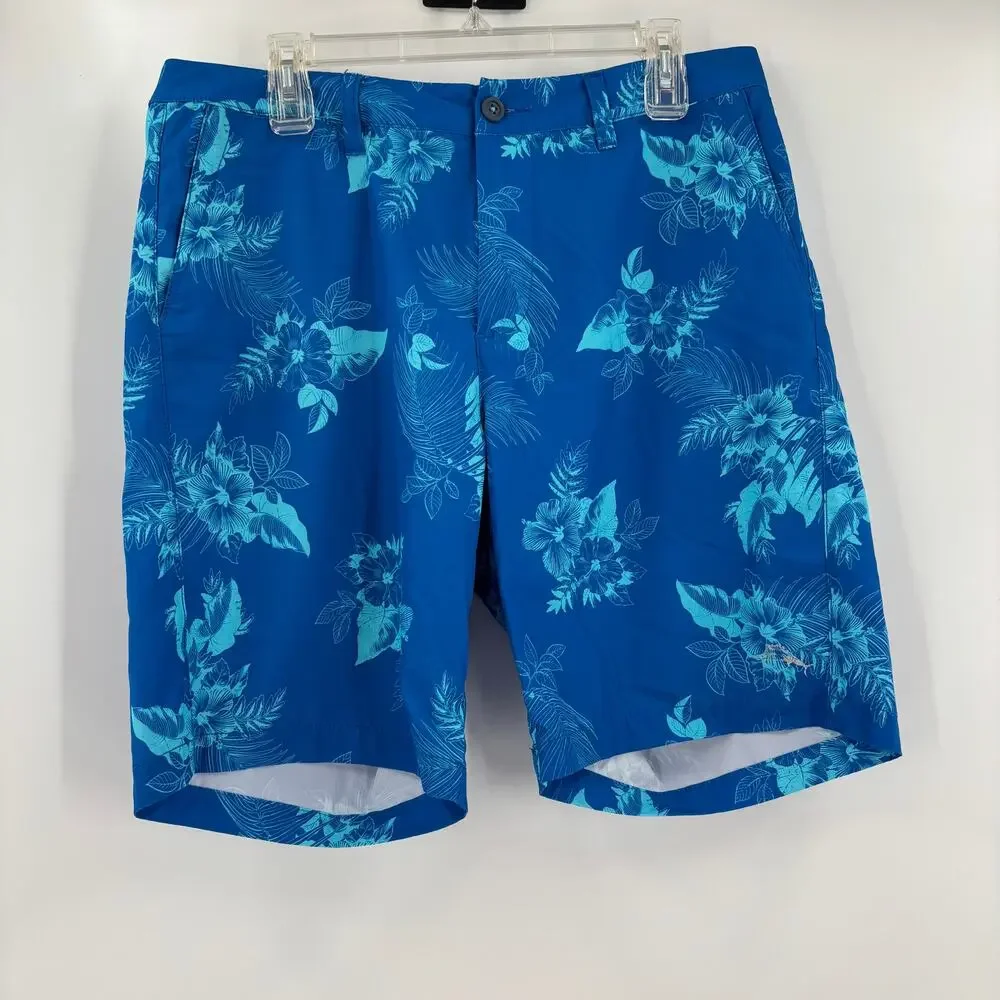 Tommy Bahama Mens Sz34 Blue Hawaiian Floral‎ Pattern Drawstring Shorts